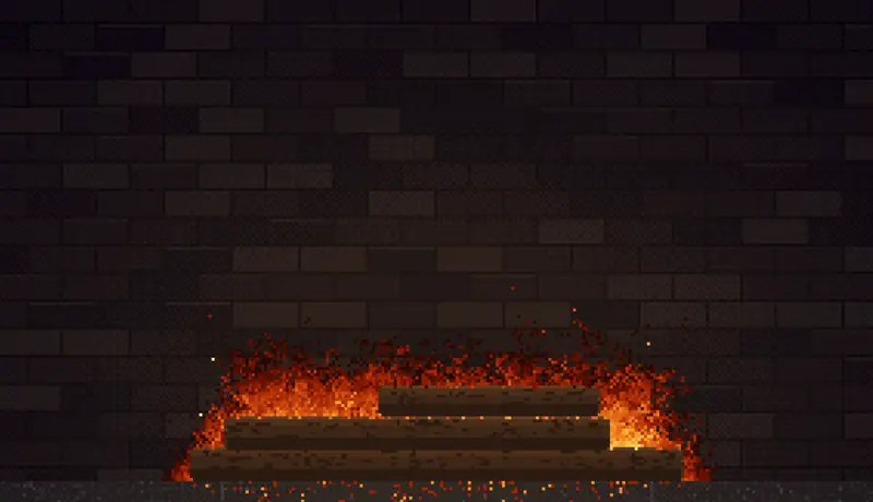 8bit Fireplace app showing an animated pixel-art log fire on a Screenly screen