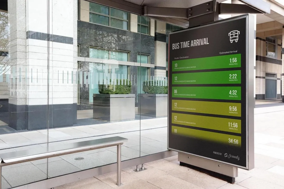 Bus stop digital signage allows transportation companies and digital advertising networks to communicate with travelers. Digital signage software allows remote management.