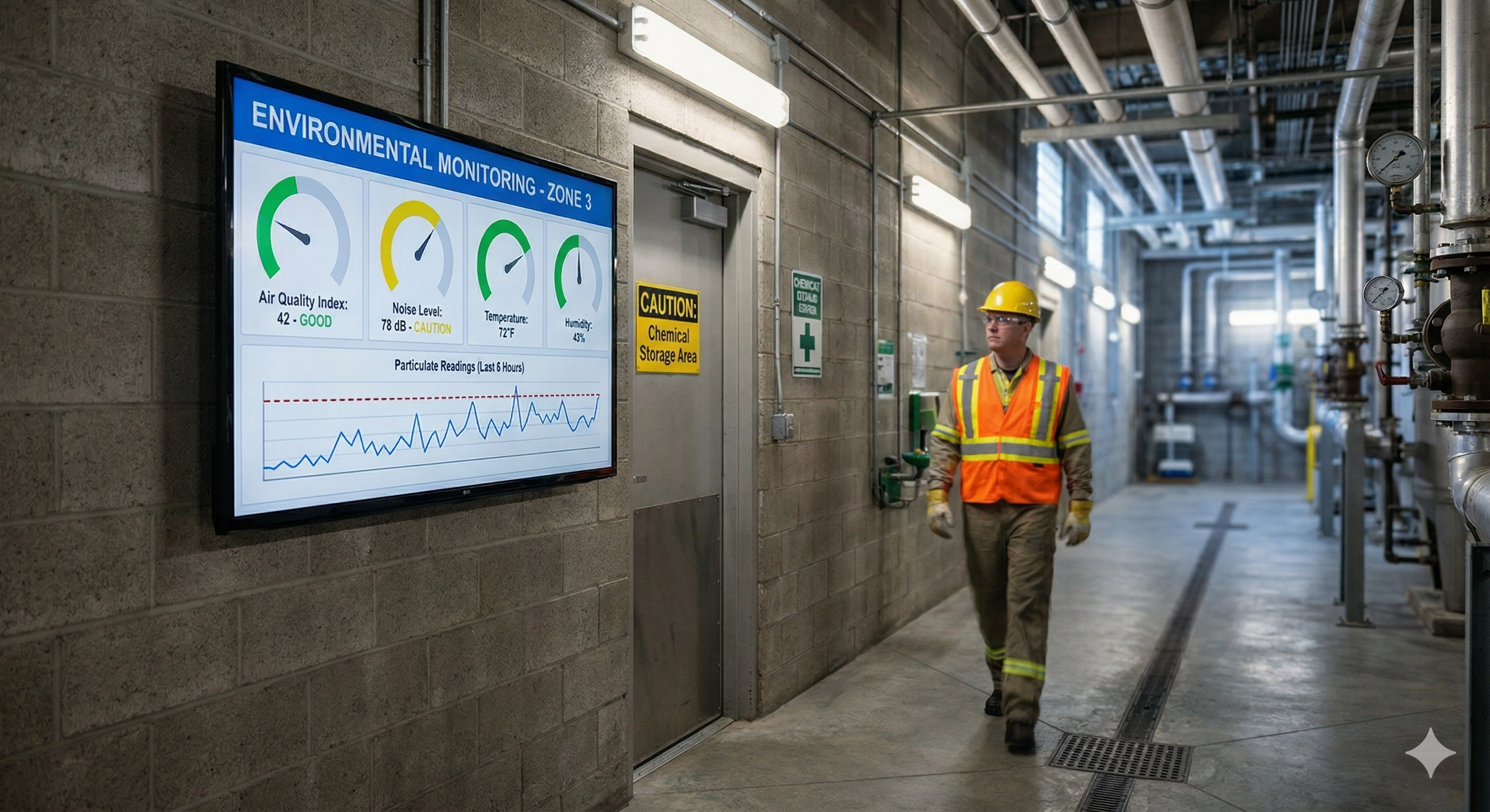Display live environmental and safety monitoring data on the floor