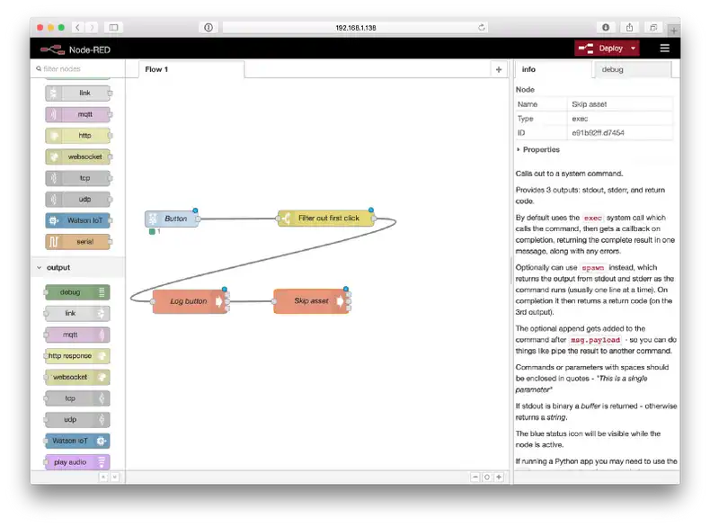Final workflow in Node-RED for interacting with Screenly OSE