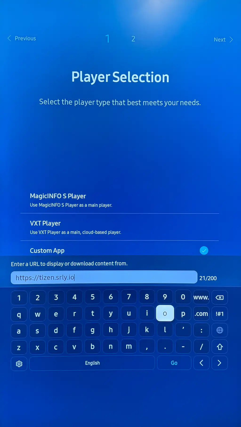 Samsung Player Selection Menu