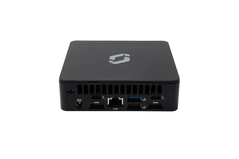 A back view of the Screenly Player Max Mk II, showing more of the available ports