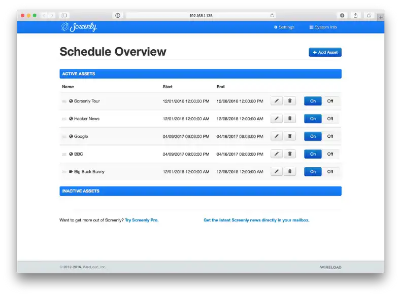 The digital signage control interface.