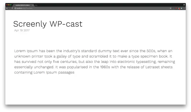 The WordPress post with Screenly Cast for WordPress enabled, but no featured image.