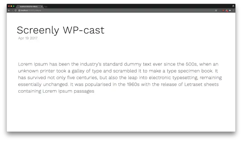 The WordPress post with Screenly Cast for WordPress enabled, but no featured image.