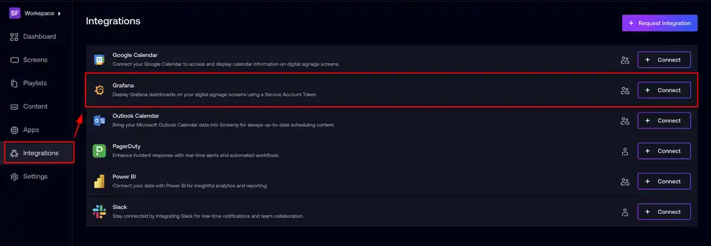Grafana integration settings