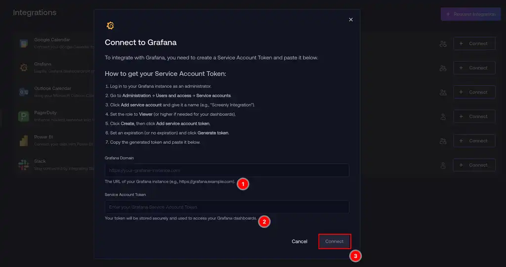 Grafana integration settings