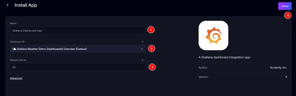 Grafana dashboard app installation