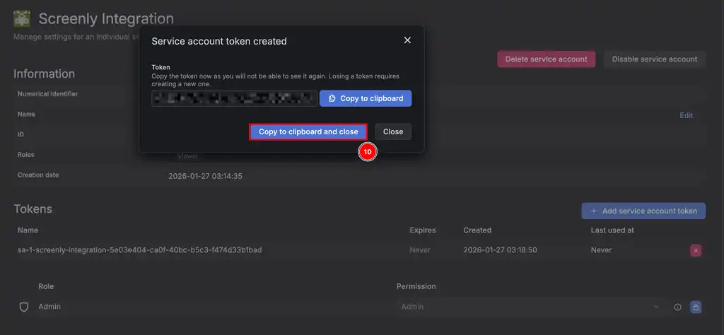 Copy Service Account Token