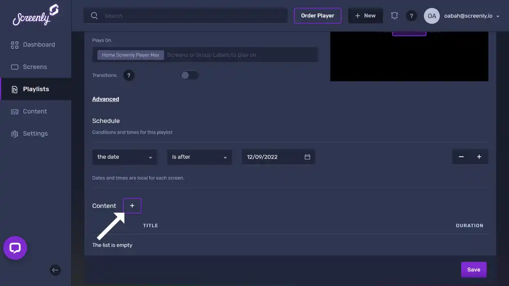 A selected playlist page showing the + button to add content to your playlist
