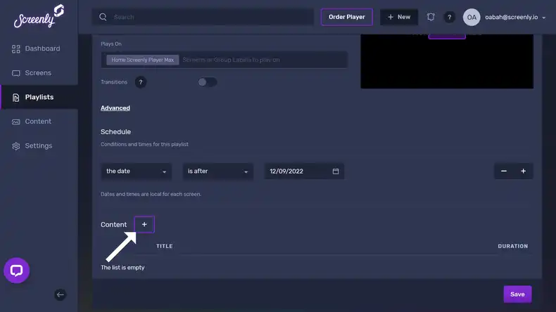 A selected playlist page showing the + button to add content to your playlist