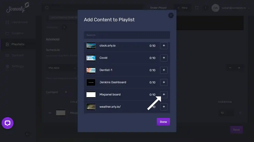 The popup modal to add the Mixpanel content to playlist.
