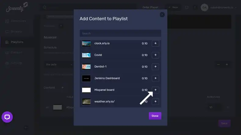 The popup modal to add the Mixpanel content to playlist.