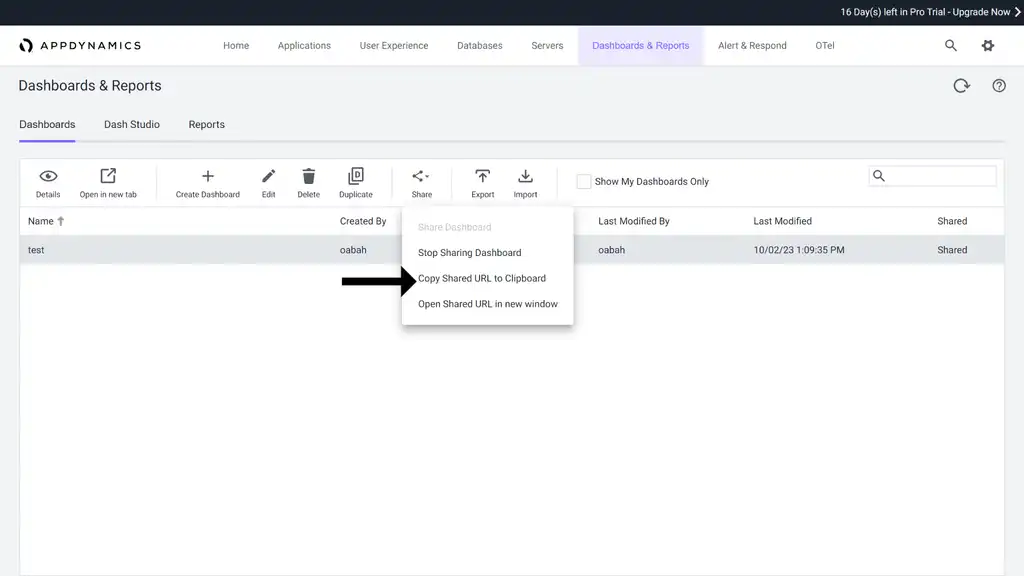 Appdynamics dashboard and reports page.