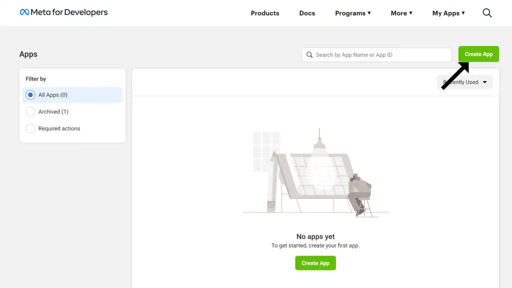 Meta for developers apps page