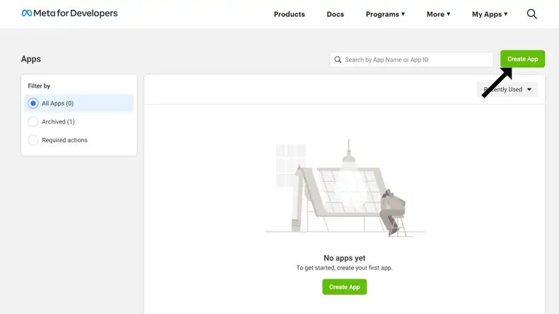 Meta for developers apps page