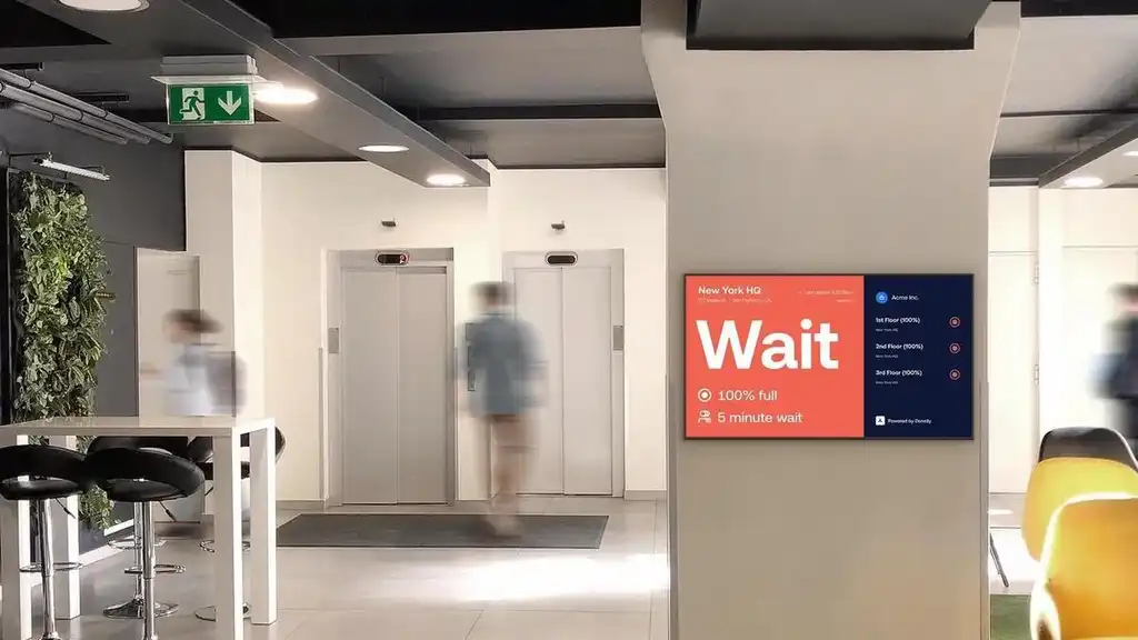 Density people counter data on a Screenly digital sign.