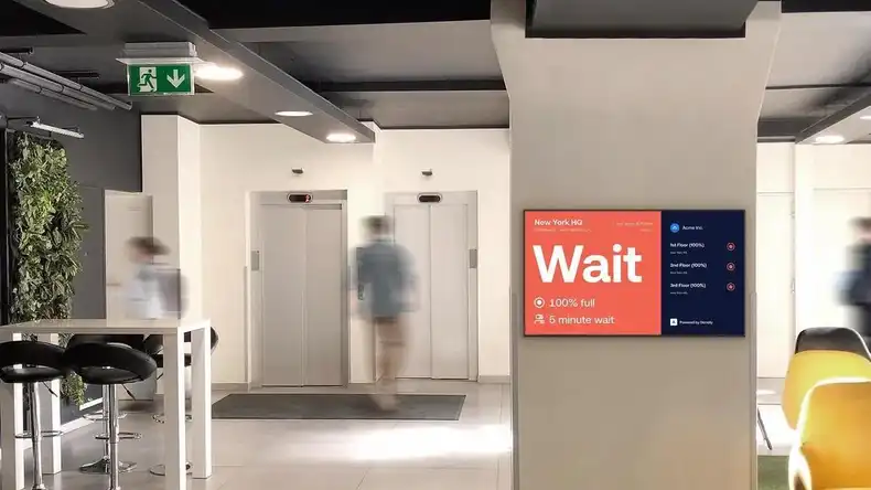 Density people counter data on a Screenly digital sign.