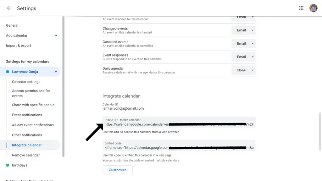 The Google Calendar Public URL