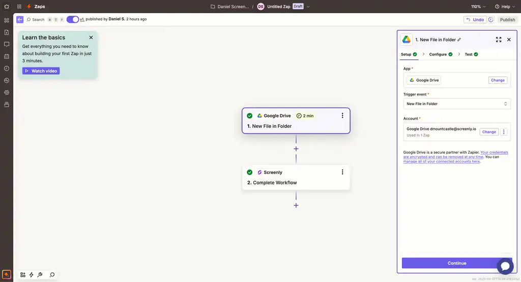 How to set up your Zap trigger with Google Drive.