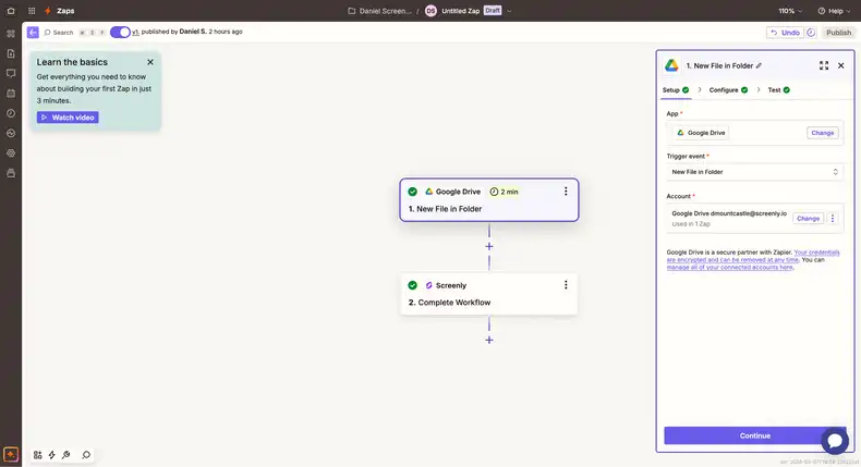 How to set up your Zap trigger with Google Drive.