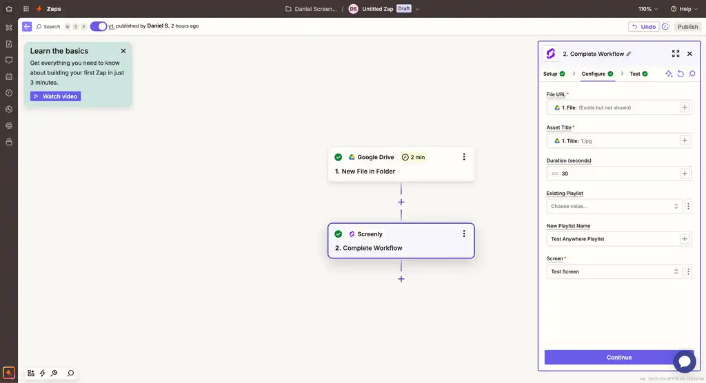 How to configure your Screenly workflow in Zapier.