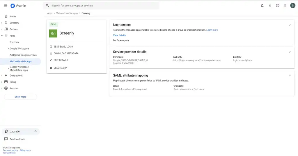 Google Workspace SAML setup step 10.