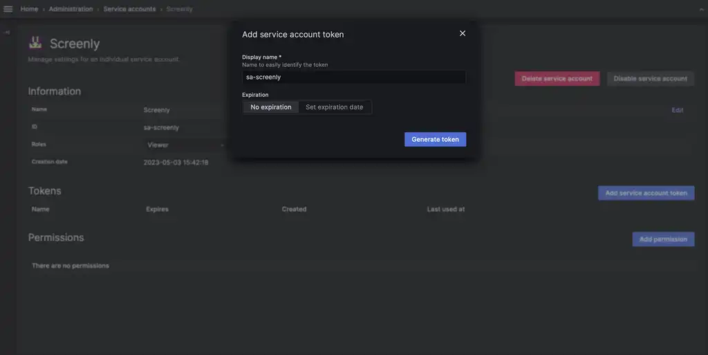 Generate Service Account Token