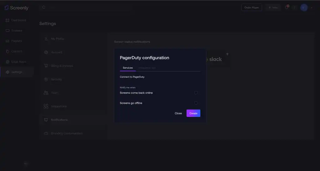 The PagerDuty Services setup page.