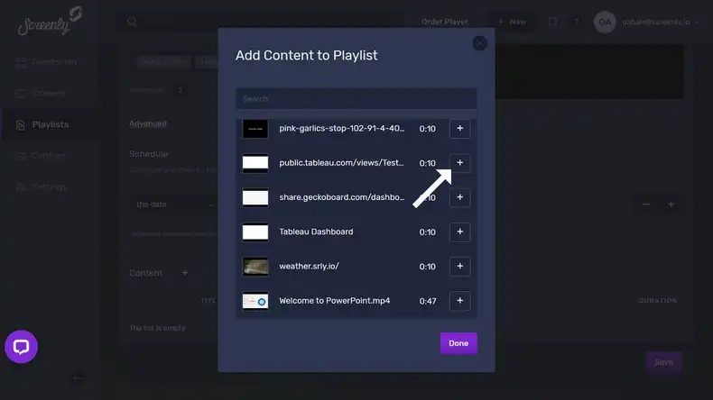 The popup modal to add the Tableau dashboard content to a playlist