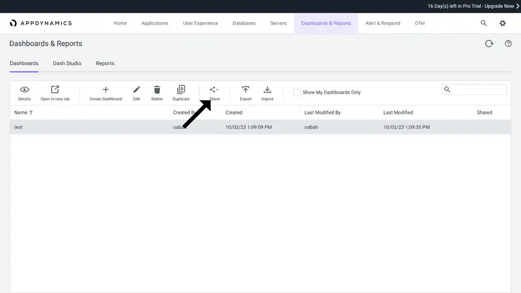 Appdynamics dashboard and reports page.