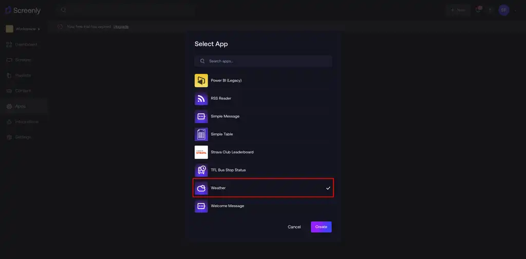 Choose Weather App from the app list.