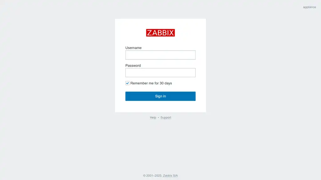Zabbix login page