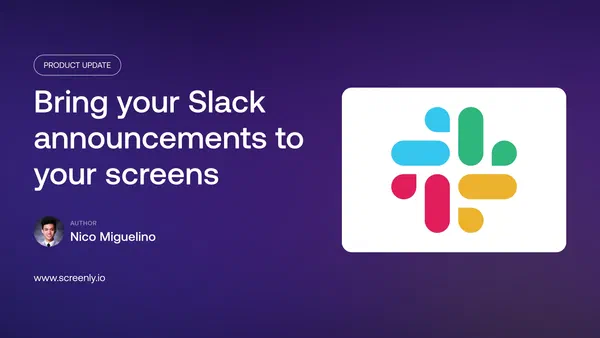Slack message displayed full screen on a Screenly digital sign