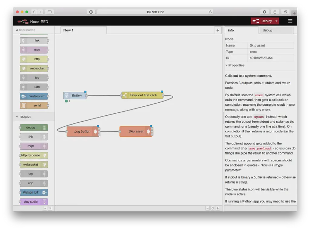 Final workflow in Node-RED for interacting with Screenly OSE