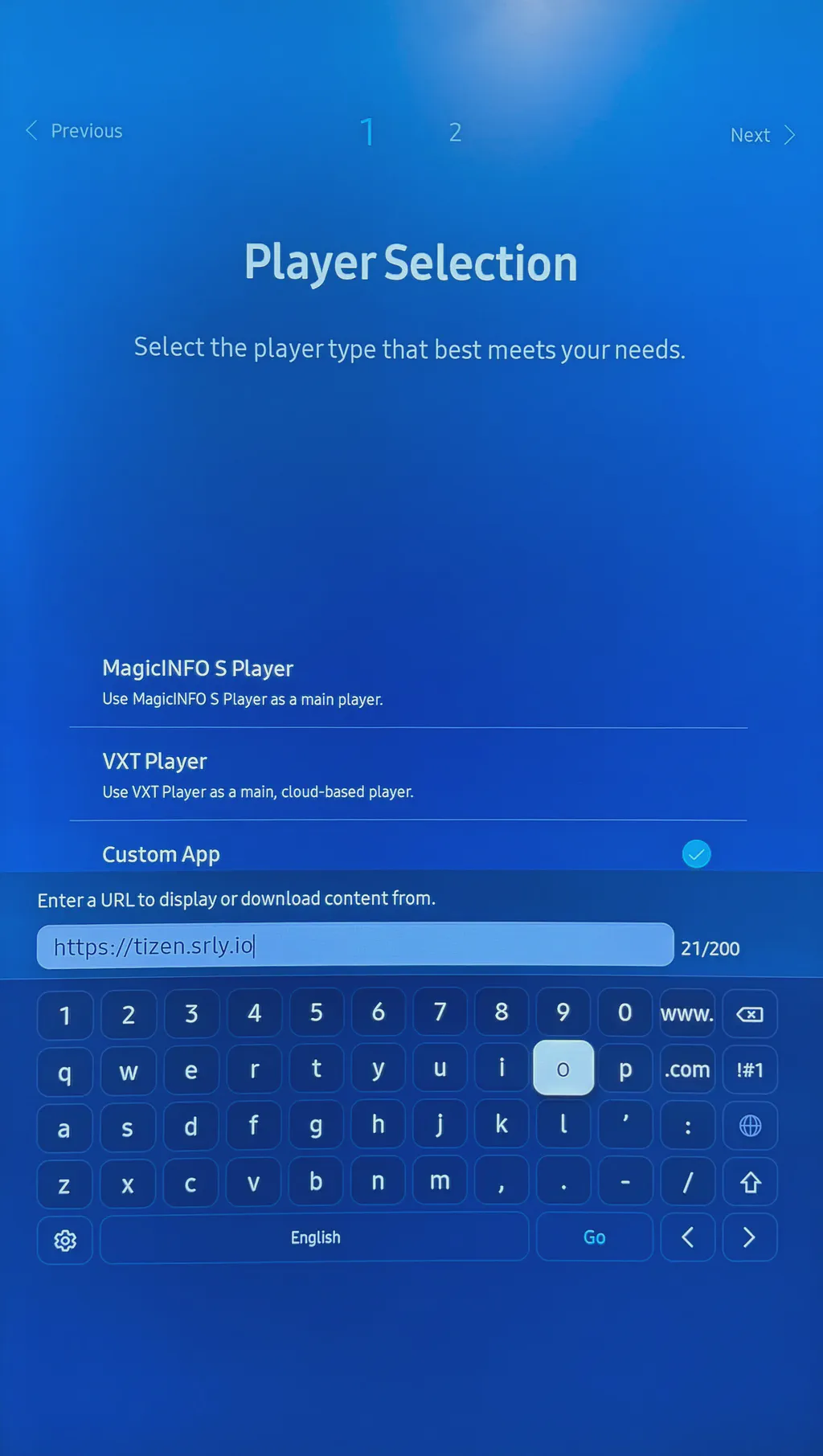 Samsung Player Selection Menu