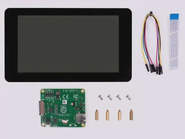 A Raspberry Pi display and all required components.