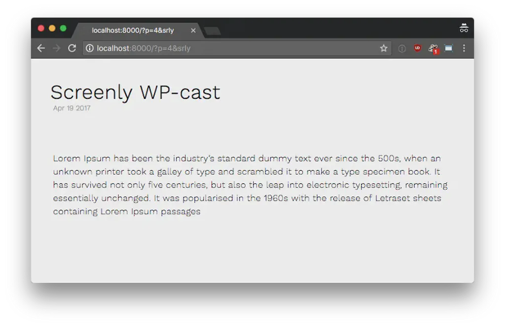 Screenly Cast for WordPress rendered in the resolution 800x480