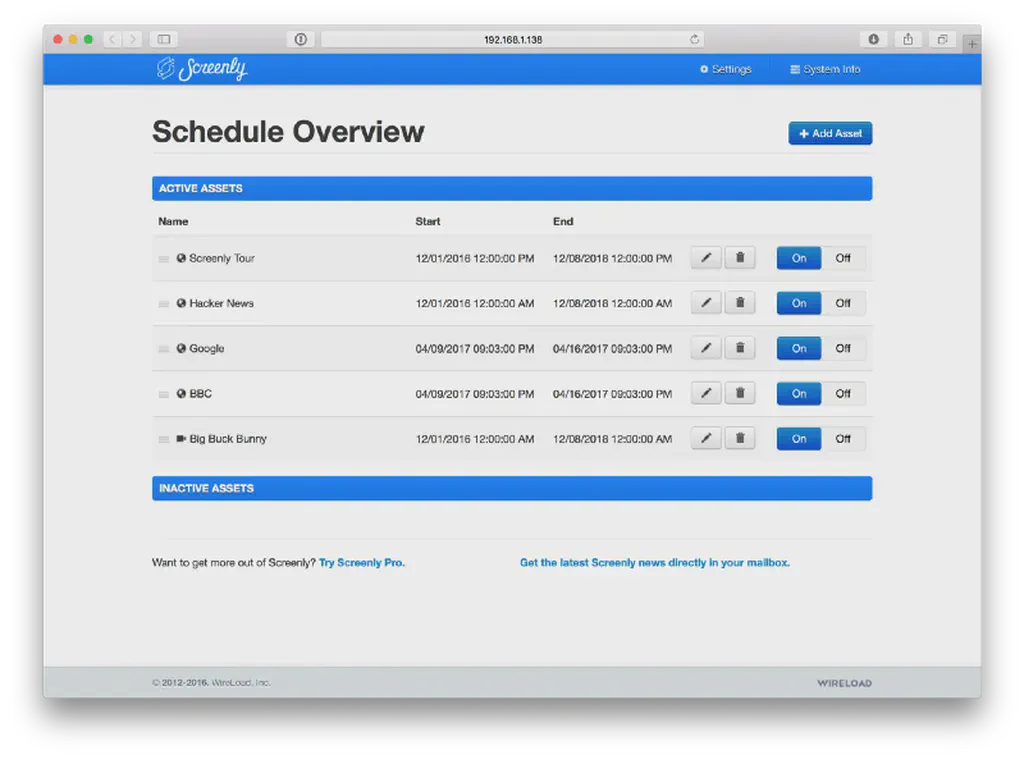 The digital signage control interface.