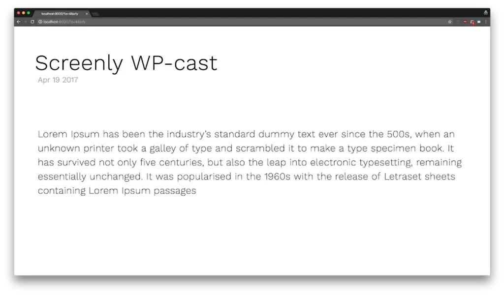The WordPress post with Screenly Cast for WordPress enabled, but no featured image.