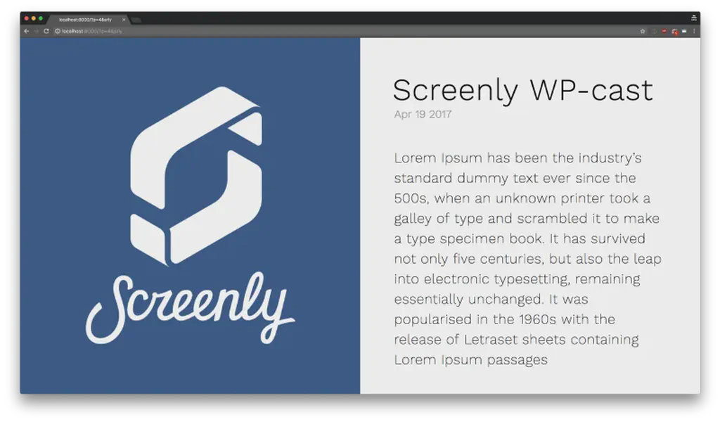 The WordPress post with Screenly Cast for WordPress.