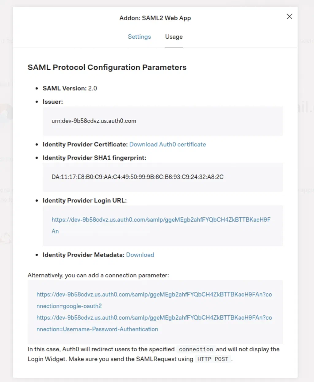 Auth0 SAML setup step 5.