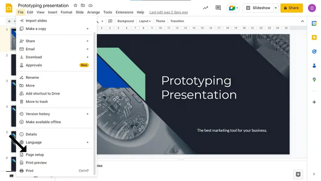 The Google Slides side menu.