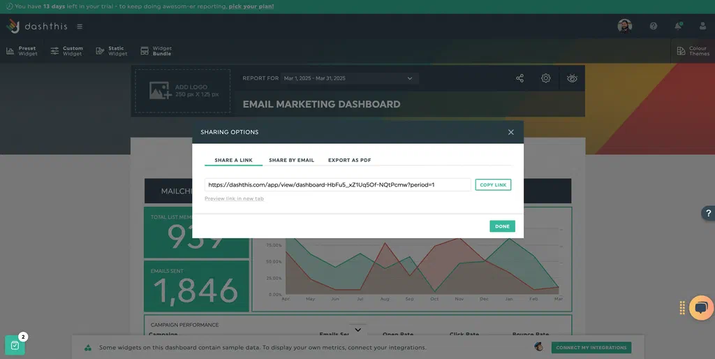 Access your Dashthis public view link to display content.