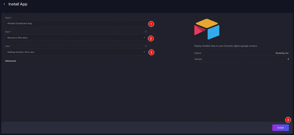 Airtable dashboard app installation page