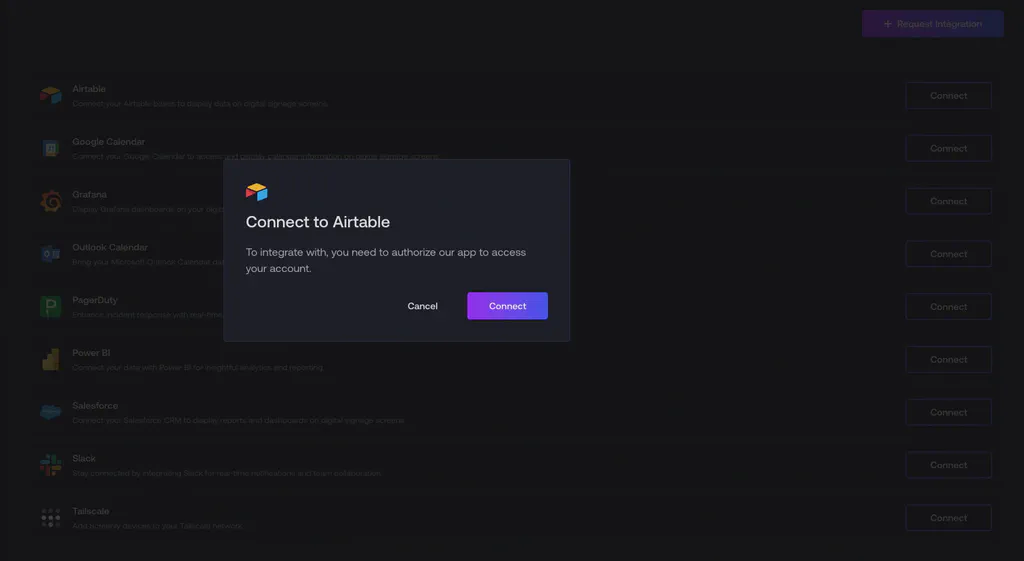 Airtable integration settings