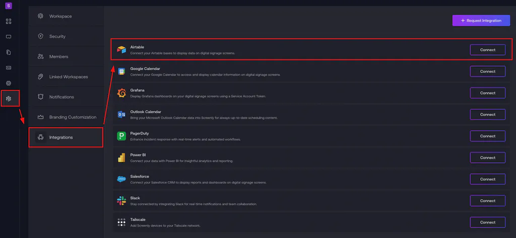 Airtable integration settings