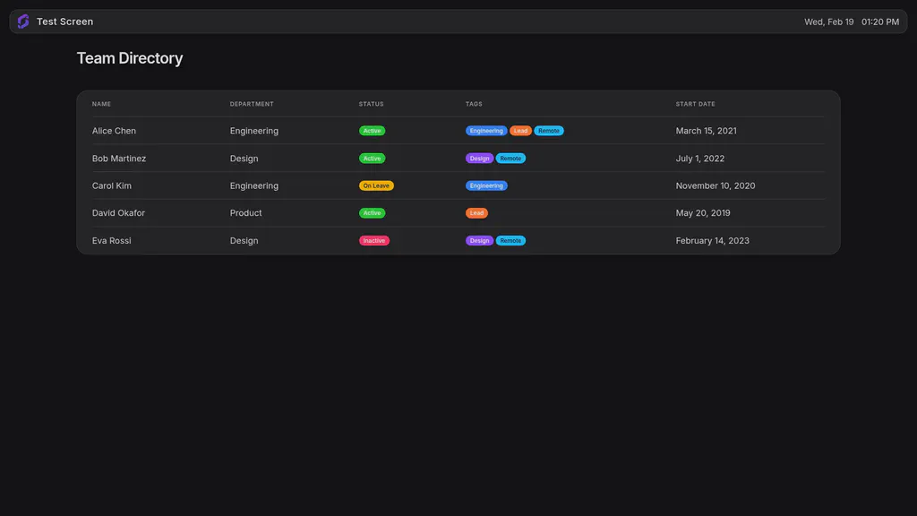 Airtable grid view on a Screenly screen