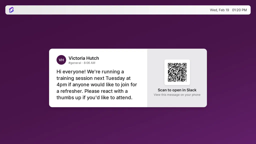 Latest Slack channel message on a Screenly screen