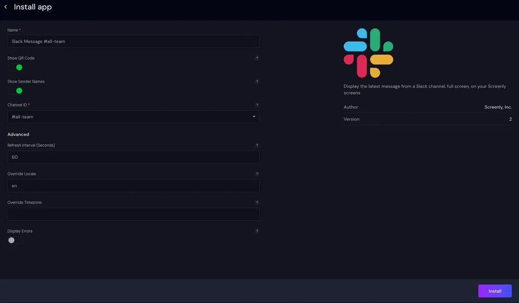 Slack Messages advanced settings
